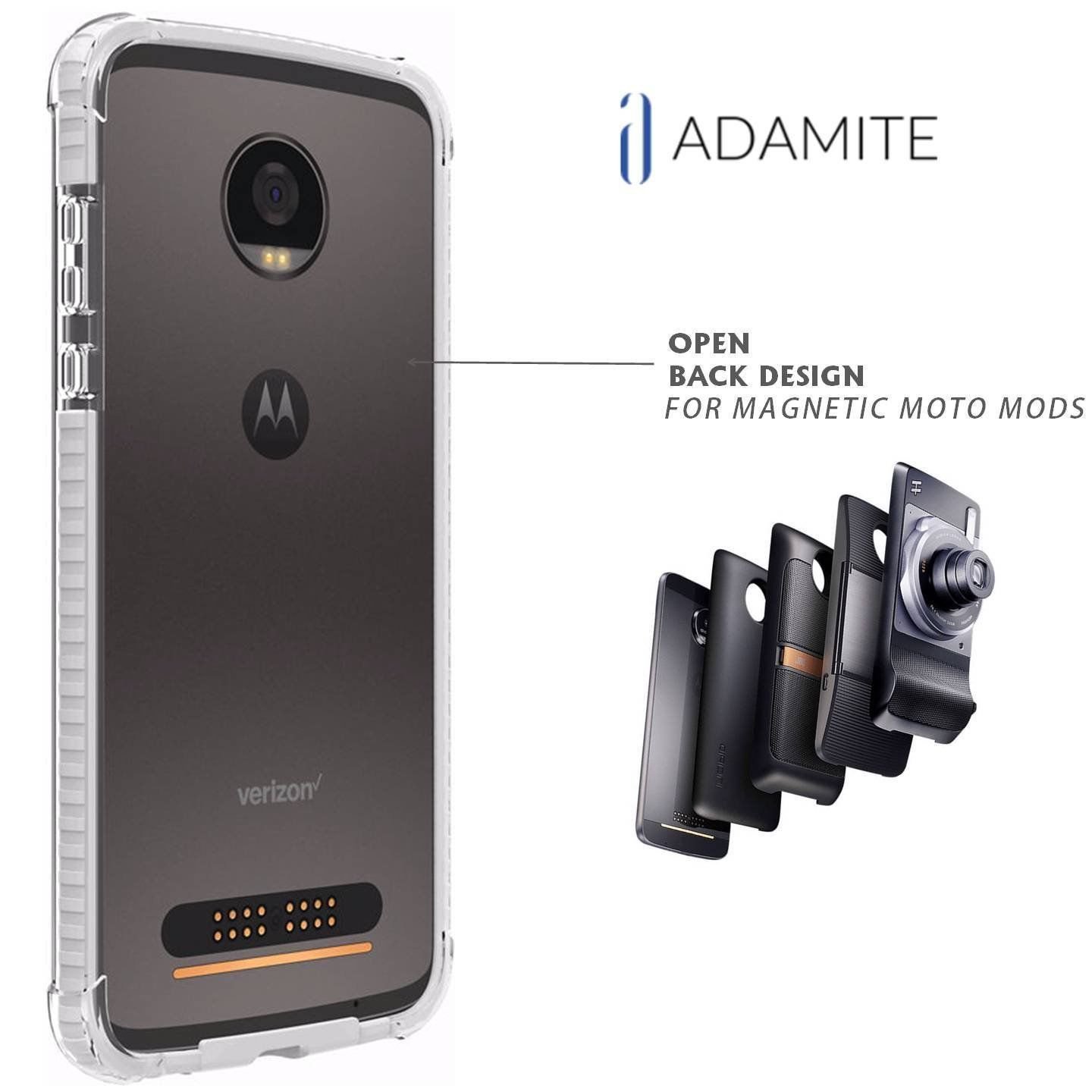 Moto Z2 Force Case Bumper White / Clear Compatible With Moto Mods Ademite
