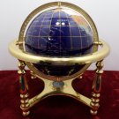 Vintage World Globe Semi Precious Gemstone Lapis Lazuli with Brass Stand