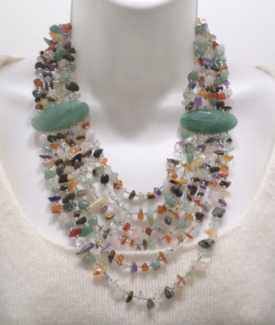 Fashion Necklace with 6 Strands of Natural Gemstones