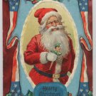 Antique Christmas Postcard Santa Claus Holding Joker Patriotic Flag 1910