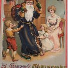 Antique Christmas Postcard Santa Claus in Black Robe Green Shoes & Gloves