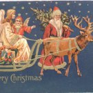 Antique Christmas Postcard Santa Claus Walking beside Sleigh with Angels 1908