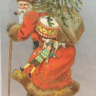Antique Christmas Postcard Santa Claus Walking Divided Embossed Unposted