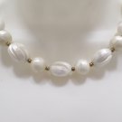 Emmons Necklace and Earrings Set Gold Tone Metal with White Beads Jewelry