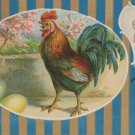 Antique Easter Postcard Rooster Colored Eggs Embossed Posted Divided