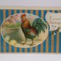Antique Easter Postcard Rooster Colored Eggs Embossed Posted Divided