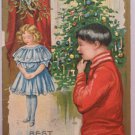 Antique Christmas Postcard Little Boy Little Girl Embossed Posted Divided