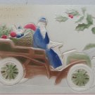 Christmas Postcard Santa Claus Blue Robe Delivering Gifts in Car Mechanical