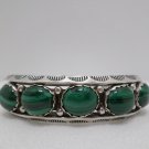 Cuff Bracelet Sterling Silver with 5 Malachite Stones 165.0 ct or 32.6 grams