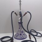 Hookah 3 Hoses Frosted Clear Glass Cobalt Blue Design Egyptian Style 24" Tall