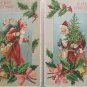 Antique Christmas Postcards Santa Claus Holding a Christmas Tree Two Cards