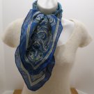 Vintage Scarf Blue with Green White and Blue Design
