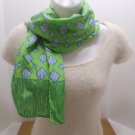 Vintage Ladies Scarf 100% Silk Bright Green with Blue White Squares 65" x 11"