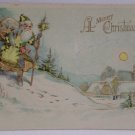Antique Christmas Postcard Santa Claus Walking Through Snow Glossy Unposted