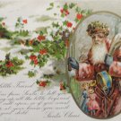 1907 Antique Christmas Postcard Santa Claus Dressed in Pink Robe Blue Mittens