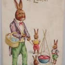Antique Easter Postcard Humanized Rabbits Embossed Unposted Divided