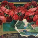 Antique Birthday Postcard Pink and Red Flowers Divided Unposted Embossed Germany