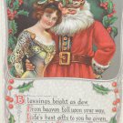 Antique Christmas Postcard Santa Claus with his Arms Around a Woman