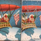 Antique Christmas Postcards Santa Claus in a Blimp with United States Flag 2 pcs