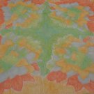 Vintage Scarf Hand Rolled Pure Silk Orange Floral Design with Green Border