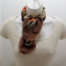 Vintage Scarf 50% Cotton 50% Polyester Brown with Orange and White Floral Design