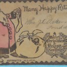 Antique Leather Christmas Postcard Santa Claus Holding a Stocking Undivided 1907