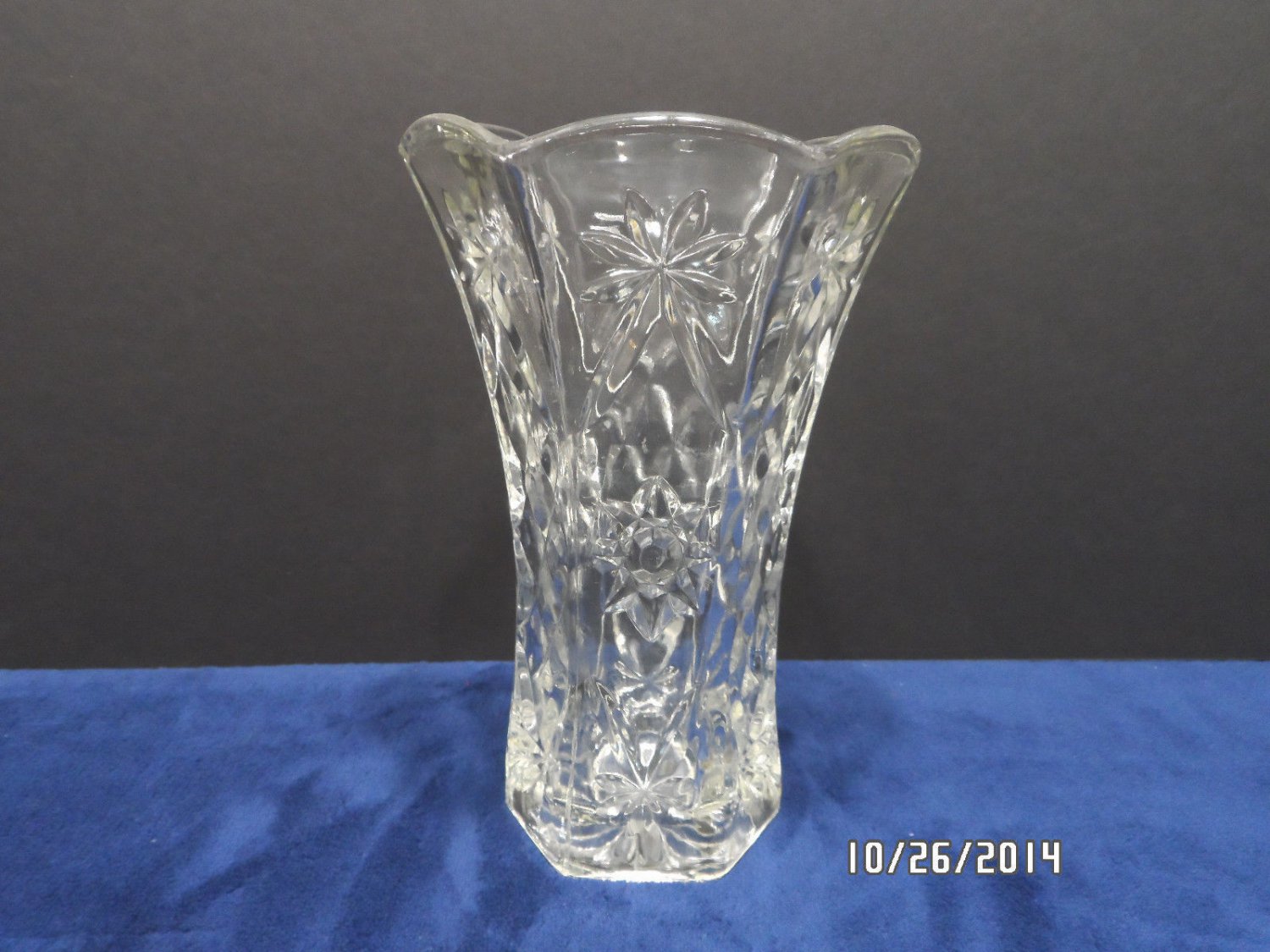 Vintage Vase Early American Prescut Clear Glass Star Of David Anchor 