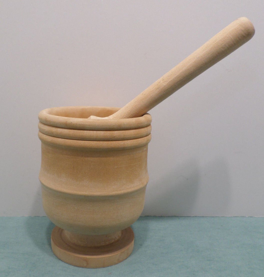 Antique Mortar and Pestle Wooden Science Medicine Pharmaceutical