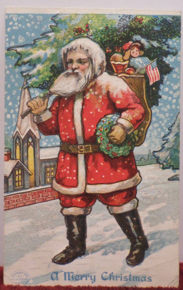 Antique Christmas Postcard Santa Claus Embossed Posted Divided