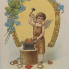 Antique 1908 Valentine Postcard Boy Makes Heart Divided and Posted Gerrmany