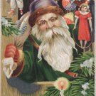 Antique Christmas postcard Santa Claus in Green Robe Purple Hat