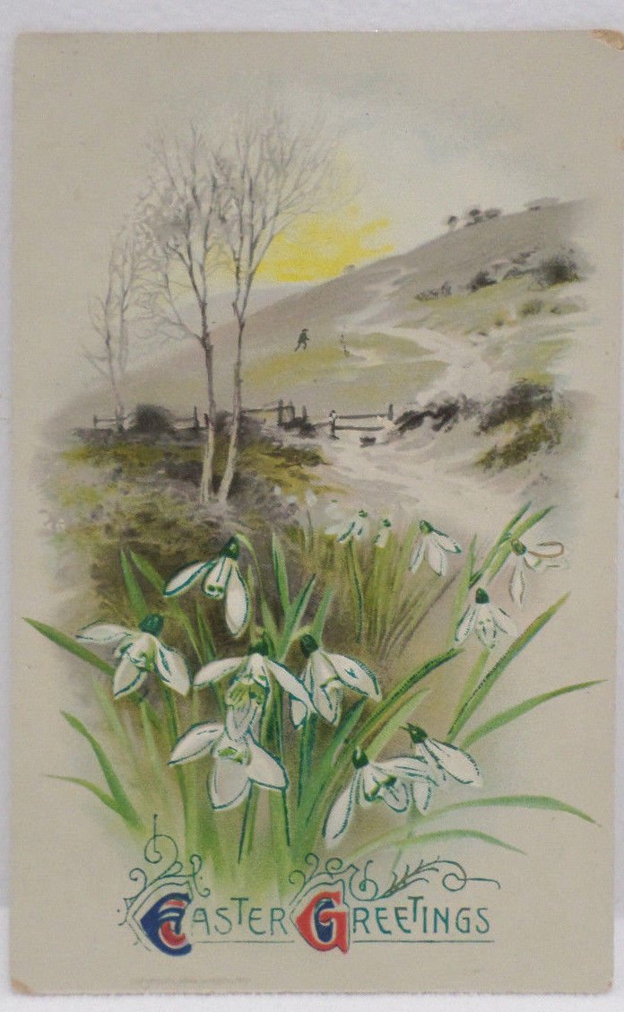 Antique Easter Postcard Floral John Winsch Germany Embossed Glossy Unposted