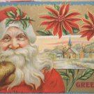 Antique Christmas postcard Santa Claus Dressed in Red Wearing Brown Mittens