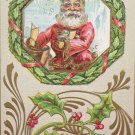 Antique Christmas Postcard Santa Claus Getting Toys Out Of Bag Embossed Posted