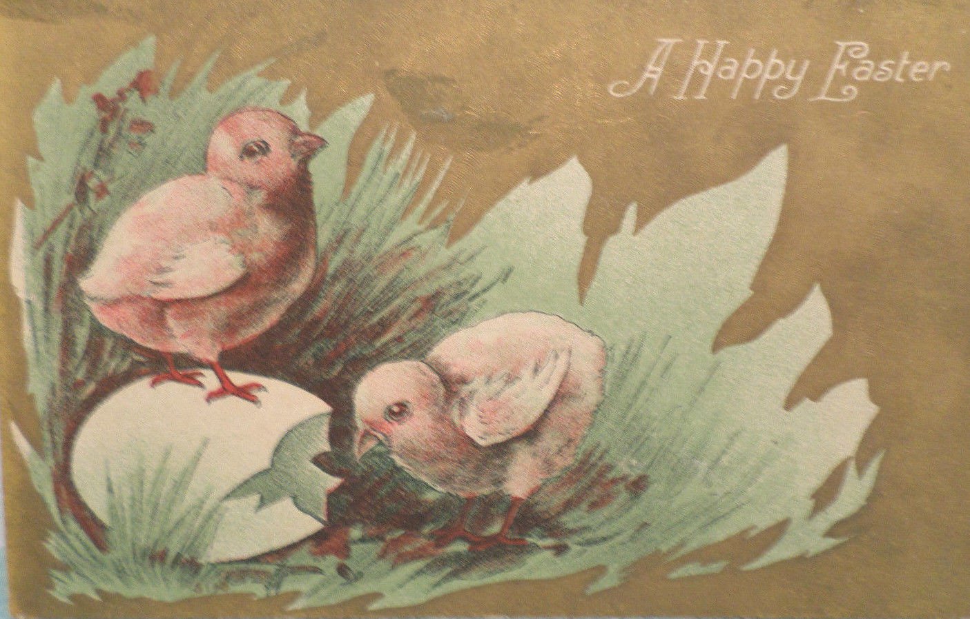 Antique Easter Postcard Chicks Egg Embossed Unposted Divided