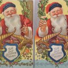 Antique Christmas Postcards Santa Claus Having a Drink and Smoking a Cigar 2 pcs