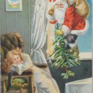 Antique Christmas Postcard Santa Claus Climbing Through Window Divided Posted