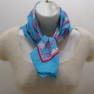 Vintage Scarf 100% Cotton #13960 Light Blue with Pink/White Flowers Design