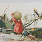 Antique Christmas Postcard Santa Claus with Toys in Horse and Sleigh Germany
