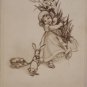 Antique Easter Postcard Rabbits Little Girl Posted Divided