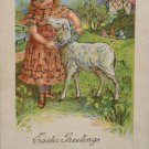 Antique Easter Postcard Little Girl Lamb Unposted Divided
