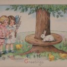 Antique Easter Postcard Rabbits Chicks children Posted Divided