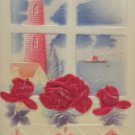 Antique Satin Birthday Postcard Red Roses Divided Unposted