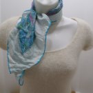 Vintage Ladies Scarf by Jean Ete 100% Silk Light Blue with Floral Design