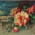 Antique Birthday Postcard Yellow Roses Embossed posted divided Germany