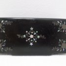 Antique Black Snuff Box Casket with Inlaid Abalone Floral Design