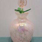 Vintage Glass Perfume Bottle Pink Iridescent Glass Pink Flower Green Leaf Stopper
