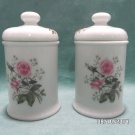 Lefton Vanity Jars with Lids White Porcelain with Pink Roses made in japan