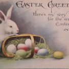 1916 Easter Postcard Rabbit Eggs Basket Posted Divided