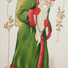 Antique Christmas Postcard  Santa Claus in Green Embossed Divided Unposted